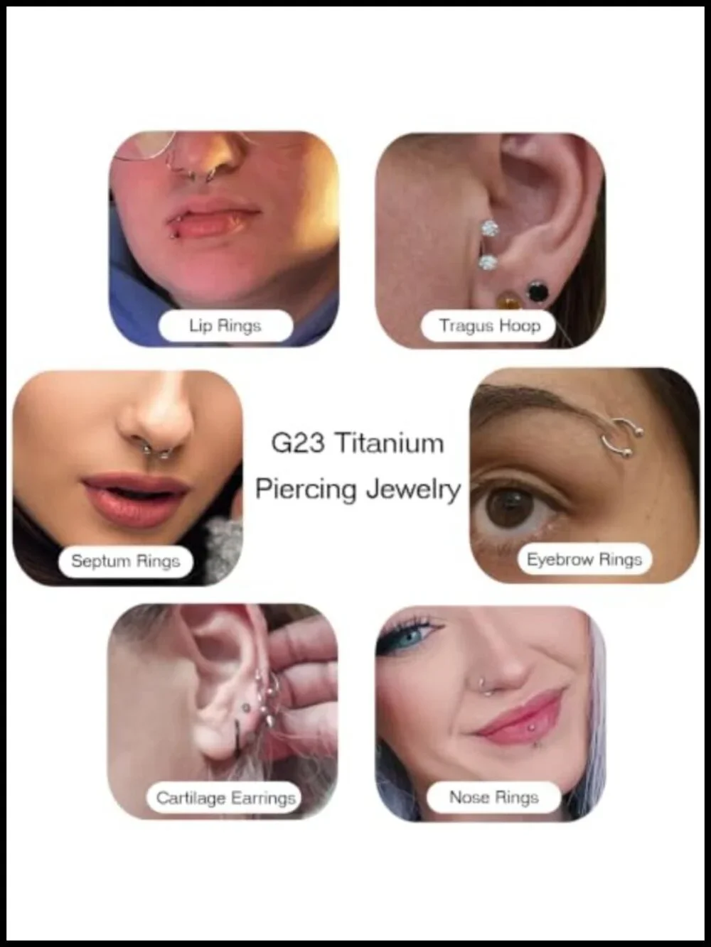 G23 Titanium Horseshoe Nose Ring Set Opal CZ Septum Hoop 16G 18G
